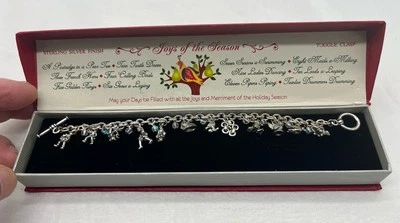 Charm Bracelet 12 Days of Christmas Sterling Silver Finish with box Mint - Image 1 of 4