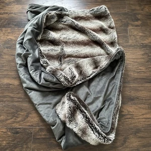 West Elm Faux Fur Striped Ombré Mocha Multi Throw Blanket Grey Brown EUC 47x60 - Picture 1 of 17