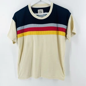 Camp Collection Sz L Rainbow Striped Short Sleeve Festival Retro 70s CC28 - Picture 1 of 11