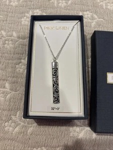 NIB Pink Linen Necklace Dramatic Rectangular Scroll Design - Picture 1 of 10