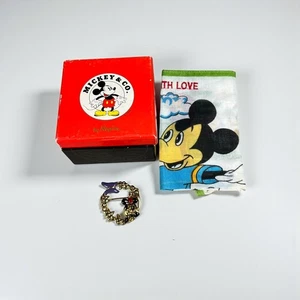 Vintage Disney Napier signiert emailliert Minnie Mouse Brosche Anstecknadel & Taschentuch - Bild 1 von 12