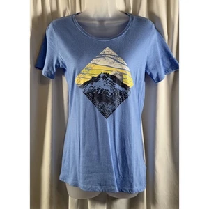 Columbia Scoop Neck Short Sleeves Graphic T-Shirt Sky Blue S gorpcore 72-37 - Picture 1 of 14