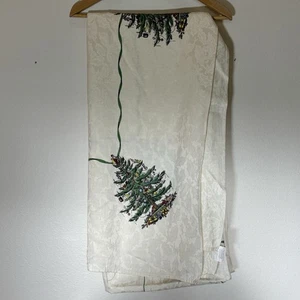 Spode Christmas Tree Tablecloth 114x56 Ivory Green Holiday Cotton Blend - Picture 1 of 11