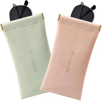 Estuche para gafas suave paquete de 2 - Estuche para gafas portátil de cuero con tapa apretada, sol suave Foto 1 de 4