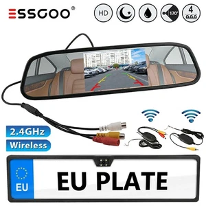 ESSGOO 4,3'' Rückspiegel Monitor Mit Kabellos Funk Nummernschild Rückfahrkamera - Bild 1 von 12
