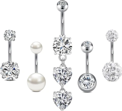 14G Piercing Ombelico 10Mm Piercing Ombelico Argento Oro Acciaio Inox Piercing O - Immagine 1 di 4