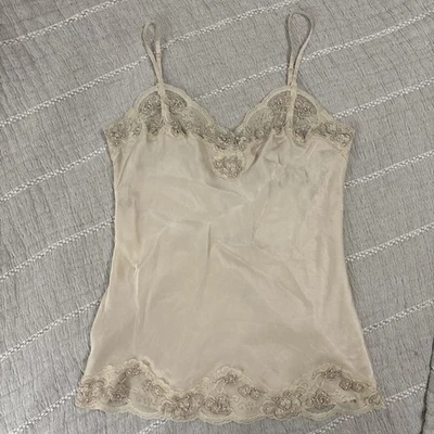 Винтажный 90-х Y2k Forever 21 шелк кружева бисером Camisole Cami средний изящный Fairycore - Изображение 1 из 4