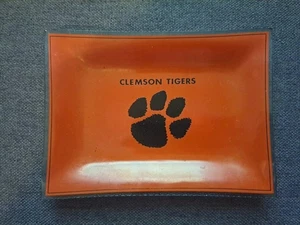 Vintage Clemson University Glass Trinket Dish Ashtray Orange Tiger Paw - Picture 1 of 4