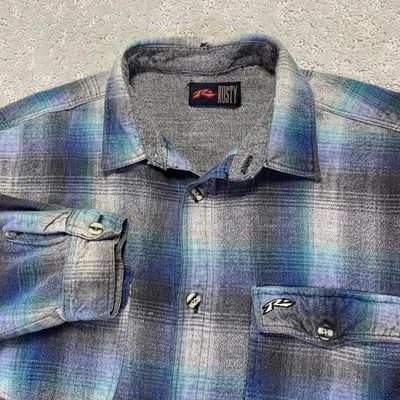 Vintage Rusty Plaid Flannel Shirt Mens XL Blue Gray Button Up Cotton Surf Y2k - Image 1 of 4