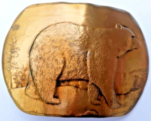 vintage handmade Wendell August Forge belt buckle solid bronze grizzly bear - Picture 1 of 2
