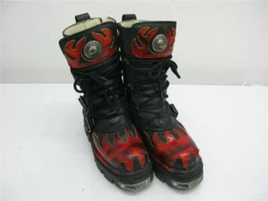 NEW ROCK REACTOR BLACK BOOTS 4 STRAPS ZIP GOTH SIZE 7UK. GOTH EMO FIRE FLAME - Picture 1 of 6