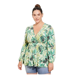 Camicetta donna Torrid nuova taglia 2X più floreale eccedenza verde scollo a V elasticizzata nuova con etichette - Foto 1 di 11