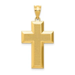 Real 14kt Yellow Gold Polished / Textured Cross Pendant - Picture 1 of 6