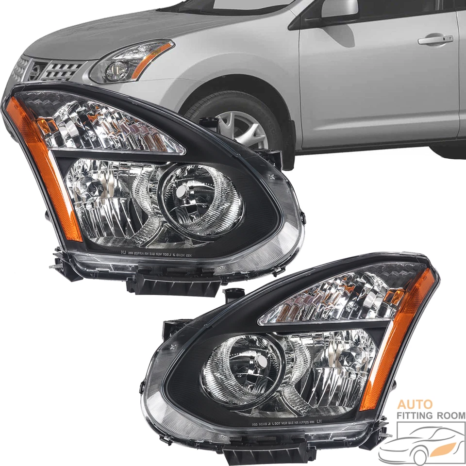 Headlights For 2008-2013 Nissan Rogue 2014-2015 Select Halogen Black Headlamps Foto 1 de 4