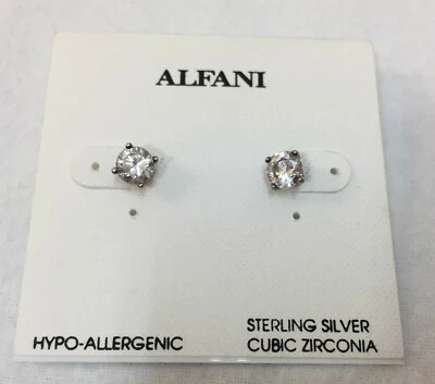 Alfani Stud Earrings Sterling Silver CZ Cubic Zirconia Hypo Allergenic  - Image 1 of 3