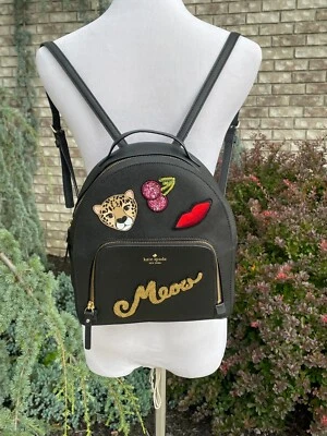 MOCHILA KATE SPADE RUN LEOPARDO SALVAJE TOMI ASA SUPERIOR CUERO NEGRO PREPPY NUEVA Foto 1 de 4