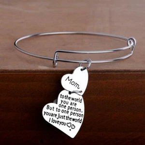 Brazalete elegante brazalete de plata esterlina 925 I Love You Mom corazón dije elegante - Imagen 1 de 5