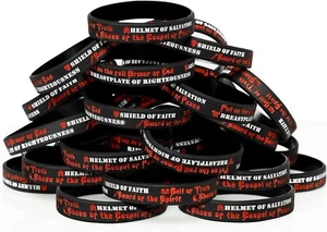 30 Pack Armor of God Silicone Bracelets Ephesians 6:10-18 Bible Verse Wristband - Picture 1 of 6