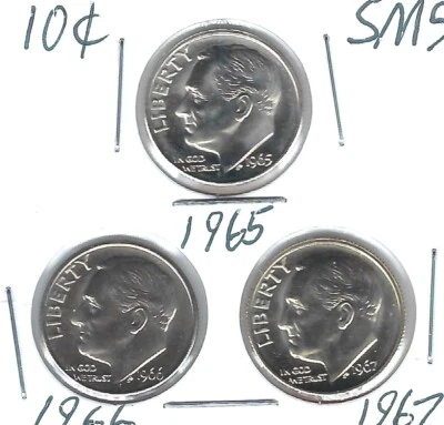 1965+1966+1967 Philadelphia Three Proof Like SMS Roosevelt Dimes!  - Image 1 of 2
