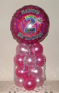 2° COMPLEANNO - ETÀ 2 - BAMBINA - ESPOSITORE PALLONCINI FOIL - CENTROTAVOLA -BANNER - Foto 1 di 3