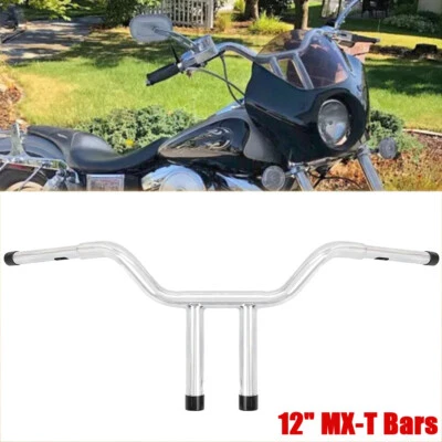 Manillar Fat de 12" Rise T-Bar 1,25" apto para Harley Softail Fat Boy 2018-24 cromado Foto 1 de 4