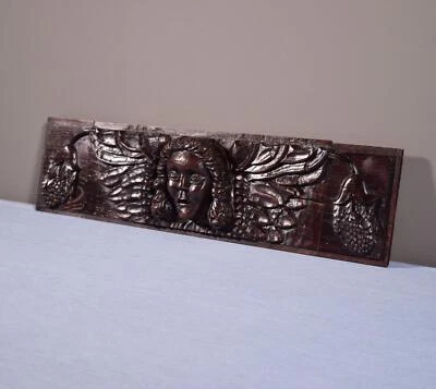 Antique French Solid Oak and Pine Highly Carved Panel with Angel Face 1800's - Image 1 of 4
