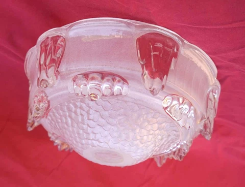 French Art Deco Ezan Frosted Pressed Glass Light Chandelier Shade Signed A Cover