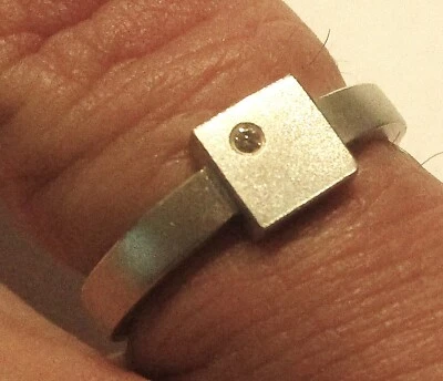 STERLING SILVER MATTE BAND STATMENT RING SET WITH TINY DIAMOND SIZE M - Image 1 of 2