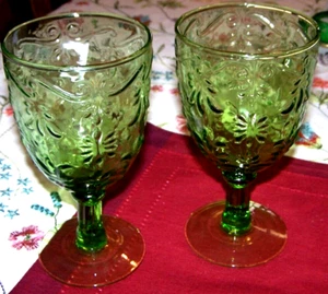 2 Water Goblet Glasses from Enchanted Owl in Greenville DE - Green - 7" Tall - Picture 1 of 1