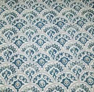 Tomini in Indigo BTY Richloom 100% Cotton Slub Duck 54" Wide Blue Scallop Fan - Picture 1 of 3