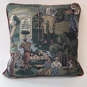 Vintage Riverdale Tapestry Golf Decorative Throw Pillow 18” Square Pillow - Picture 1 of 7