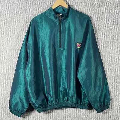 Vintage Surf Style Iridescent Quarter Zip Windbreaker OSFA Green Jacket 90s Y2K - Image 1 of 4
