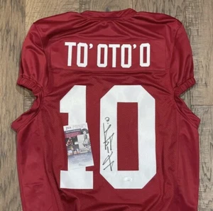 Camiseta de fútbol americano Henry To’oTo’o FIRMADA Alabama Crimson Tide con certificado de autenticidad JSA ~ Texans - Imagen 1 de 9