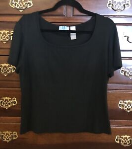 XL Liz Claiborne Collection Silk Blend Short Sleeve Black Ribbed Waist Sweater