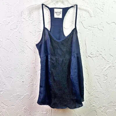 Navy Blue Satin Lace Babydoll Tank Top Size Small - Image 1 of 4