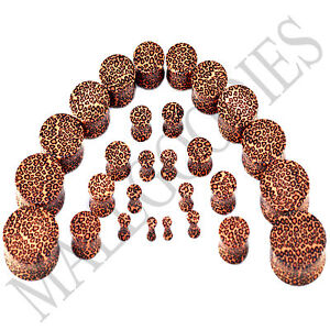 V097 Double Flare Acrylic Leopard Cheetah Print Earlets Saddle Plugs 10G to 1"