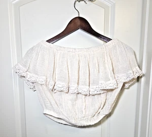 Jen's Pirate Booty Gauze Off Shoulder Crochet Lace Boho Top Crop Ruffle One Size - Picture 1 of 12