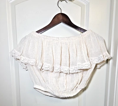 Jen's Pirate Booty Gasa Hombro Descubierto Crochet Encaje Boho Top Corto Volantes Talla Única Foto 1 de 4