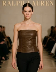 Top senza spalline Ralph Lauren Collection in pelle con etichetta viola bustier - Foto 1 di 10