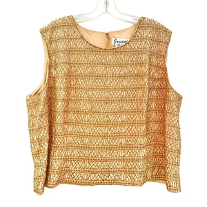 Jovani Silk Embellished Beaded Sleeveless Formal Blouse Women's 22 Gold Luxury - Picture 1 of 5