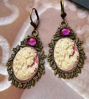 Pendientes Renacimiento Victoriano Diosa Camafeos Grandes Filigranas Florales con Palanca Foto 1 de 4