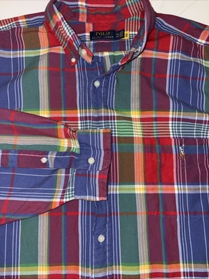 Camisa Oxford POLO Ralph Lauren Para Hombre 3XB Cuadros Manga Larga Abotonada 3X Preppy Foto 1 de 4
