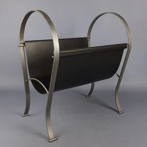 Portariviste Porada Cuoio Nero Metallo Satinato Design Esposizione Lusso Anni 80 - Imagen 1 de 14