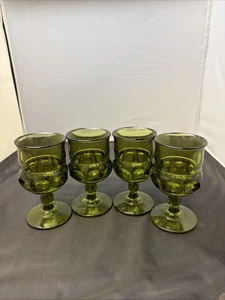 Indiana Glas Wasserkelche grün Königskrone Daumenabdruck gestielt 5,5" Set 4 - Bild 1 von 7