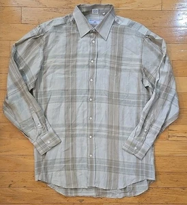 LUCIANO BARBERA 100% Linen Button Up Mens Size 2XL In Light Blue/Brown Plaid - Picture 1 of 12