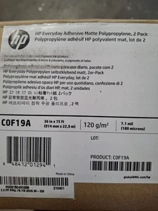 HP Everyday Adhésif Mat Polypropylène, Lot de 2 Papier Imprimante 36"X75ft NEUF UO - Photo 1/2