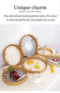Kitchen & Home Deco - Handmade Rattan Serving Decorative Tray with Handles 22cm - Picture 1 of 14