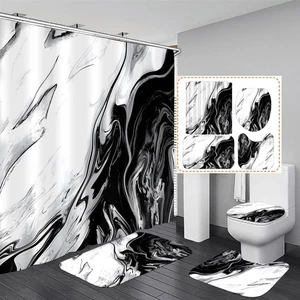 4PCS Marble Shower Curtain Set with Rugs Bath Mat Toilet Lid Cover and 12 Hooks - Bild 1 von 7