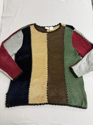 Blair Womens Sweater Hippie Vertical Panels Colorful - L - Image 1 of 4