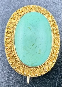 Antike ovale Türkis 14k Gold Brosche 5,65 Gramm Atemberaubendes Stück!! - Bild 1 von 4